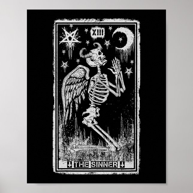 Affiche Skeleton Rétro Kneeling Sinner Tarot Card Wicc (Devant)