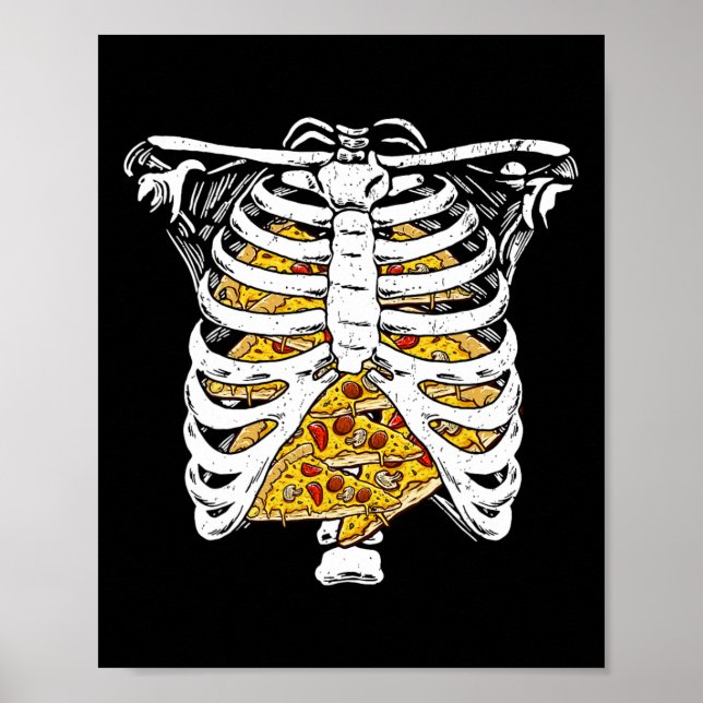 Affiche Skeleton Rib Cage Avec Pizzas Joyeux Halloween Jou (Devant)