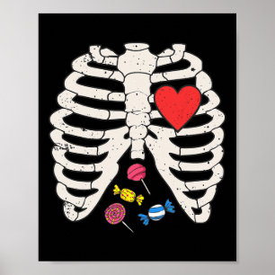 Affiche Skeleton Rib Cage Candy Coeur drôle Xray Halloween