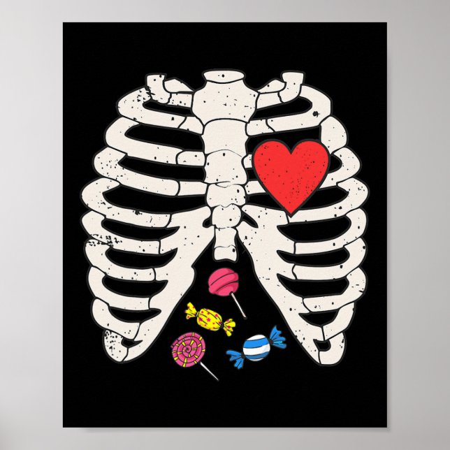 Affiche Skeleton Rib Cage Candy Coeur drôle Xray Halloween (Devant)