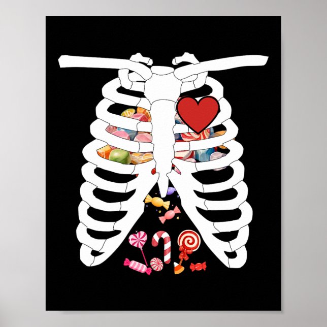 Affiche Skeleton Rib Cage X-ray Candy Drôle Halloween Coût (Devant)