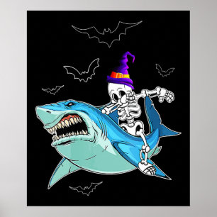 Affiche Skeleton Riding Shark Funny - Crazy Halloween Gift