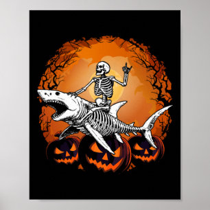Affiche Skeleton Riding Shark Lazy Halloween Costume Funny