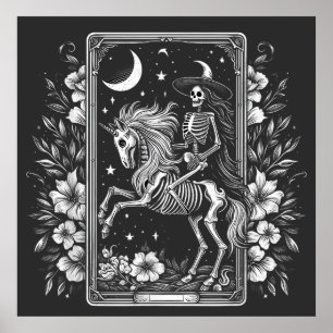 Affiche Skeleton Riding Unicorn Skeleton Tarot Card