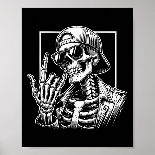 Affiche Skeleton Rock Halloween Costume Rocker Cool R (Devant)