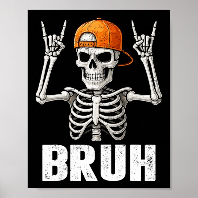 Affiche Skeleton Rock On Bruh Halloween For Mens Boys Kids (Devant)