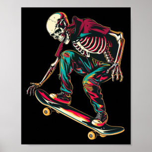 Affiche Skeleton Skateboarding – Crâne de skater néon rétr