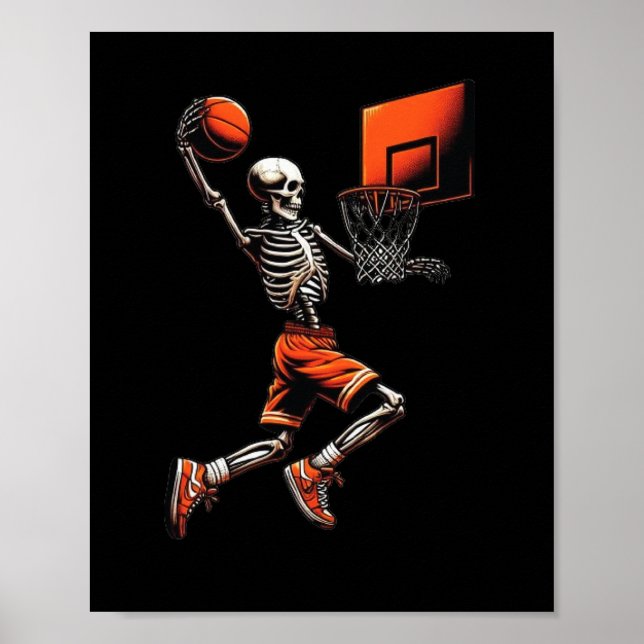 Affiche Skeleton Sketll Player Dunking Hoop Halloween Vint (Devant)