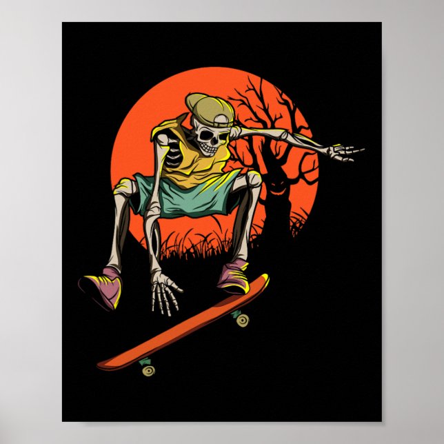 Affiche Skeleton Skin Halloween Avec Skateboard (Devant)