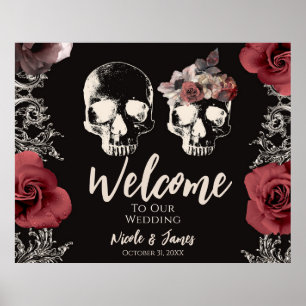 Affiche Skeleton Skull Mauve Dusty Mariage Rose Bienvenue