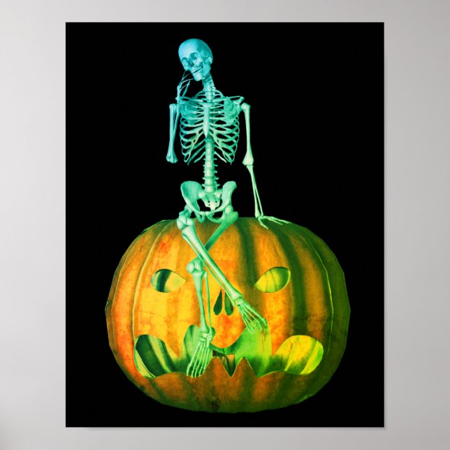 Affiche Skeleton sur Jack-o'-lantern Citrouille (Devant)