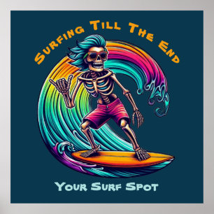 Affiche Skeleton Surfer En Vague