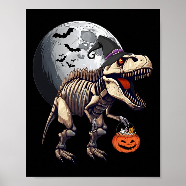 Affiche Skeleton T Rex Dinosaur Funny Halloween Citrouille (Devant)