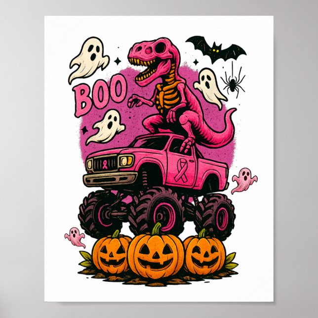 Affiche Skeleton T Rex Dinosaur Monster Truck Citrouille B (Devant)