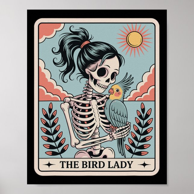 Affiche Skeleton The Bird Lady Tarot Card Skeleton Hallowe (Devant)