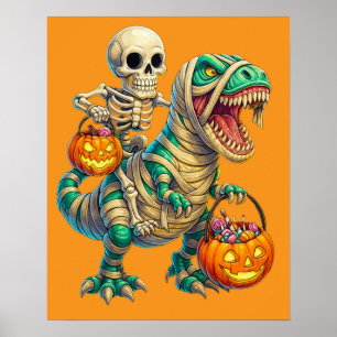 Affiche Skeleton Whimsical équitation maman T-Rex Hallowee