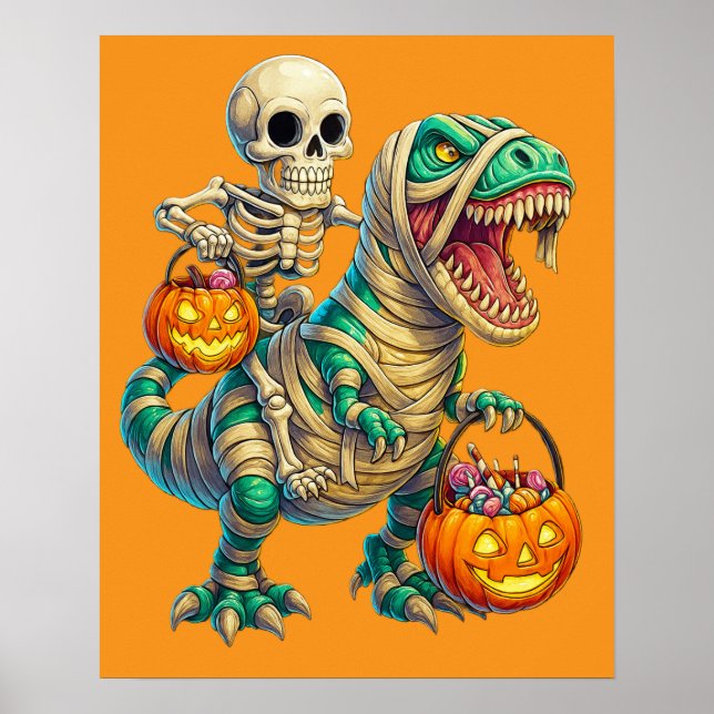 Affiche Skeleton Whimsical équitation maman T-Rex Hallowee (Devant)