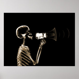 AFFICHE SKELETON X-RAY SUR MEGAPHONE - SEPIA