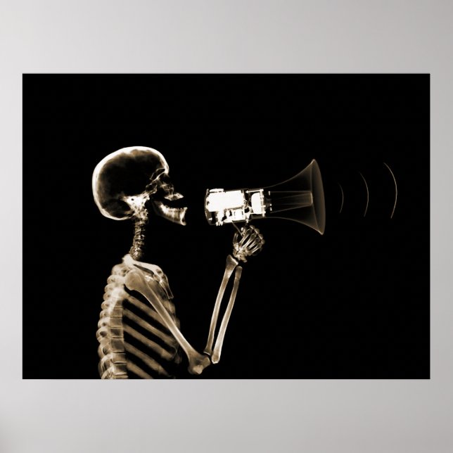 AFFICHE SKELETON X-RAY SUR MEGAPHONE - SEPIA (Devant)