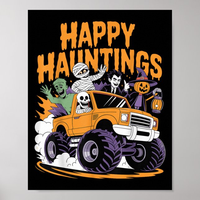 Affiche Skeleton Zombie Vampire Monster Camion Halloween T (Devant)