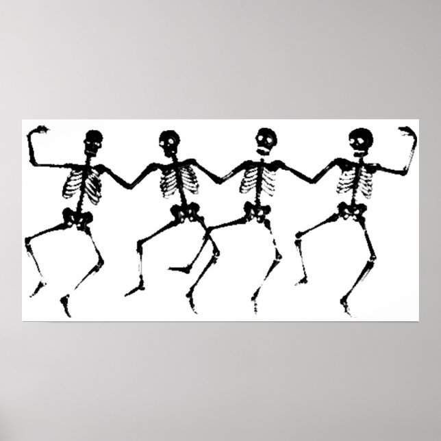 Affiche Skeletons dansants (noir blanc) (Devant)