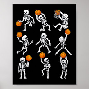 Affiche Skeletons de basketball d'Halloween Dunking Dribbl