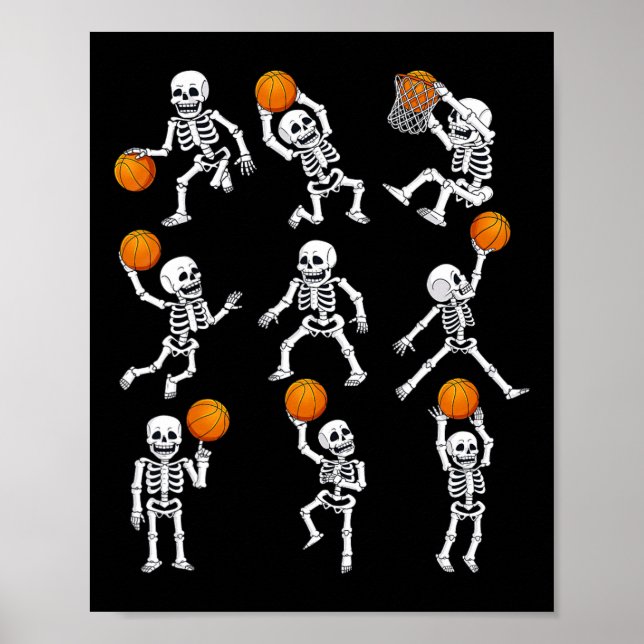 Affiche Skeletons de basketball d'Halloween Dunking Dribbl (Devant)