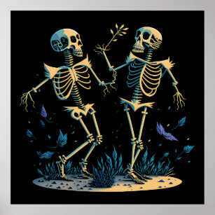 Affiche Skeletons de danse Éffrayant Classique Noir