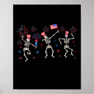 Affiche Skeletons De Danse Patriotique Drôle Quart Juillet