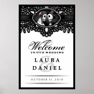 Affiche Skeletons Elegant noir & blanc Bienvenue au Mariag