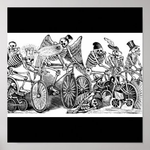 Affiche Skeletons sur Vélos, Mexique