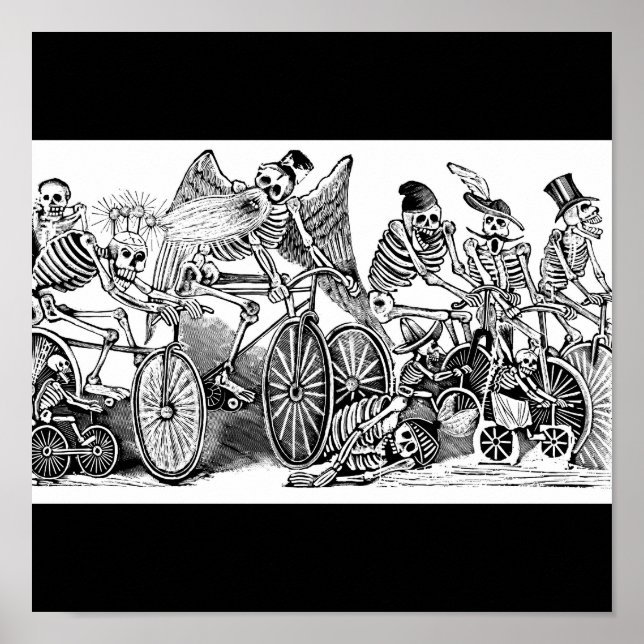 Affiche Skeletons sur Vélos, Mexique (Devant)
