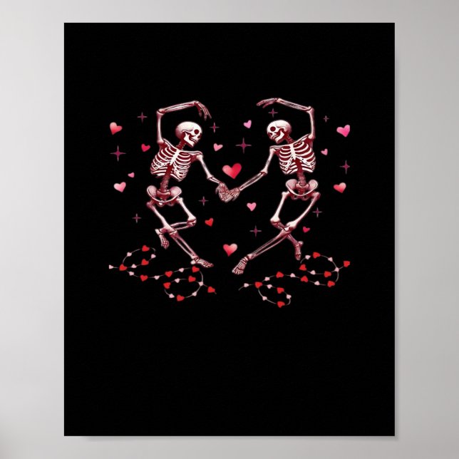 Affiche Skeletons tenant les mains Coeur Valentines concep (Devant)