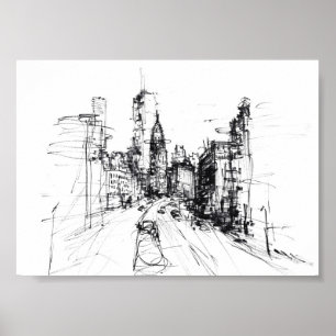 Affiche Sketch Cityscape moderne Abstrait - Premium