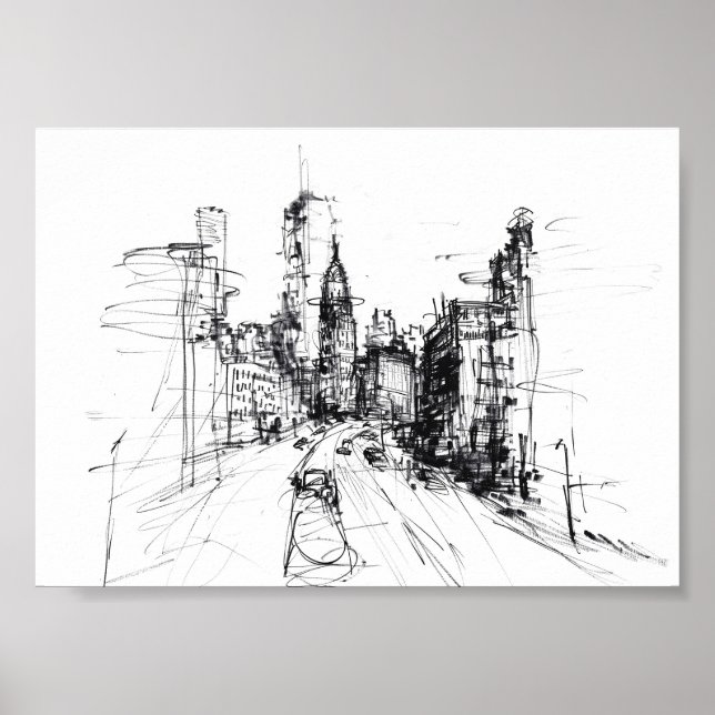 Affiche Sketch Cityscape moderne Abstrait - Premium (Devant)