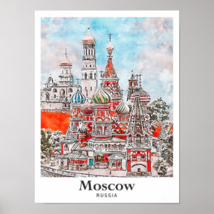 Affiche Sketch D'Aquarelle De L'Architecture Russe De Mosc