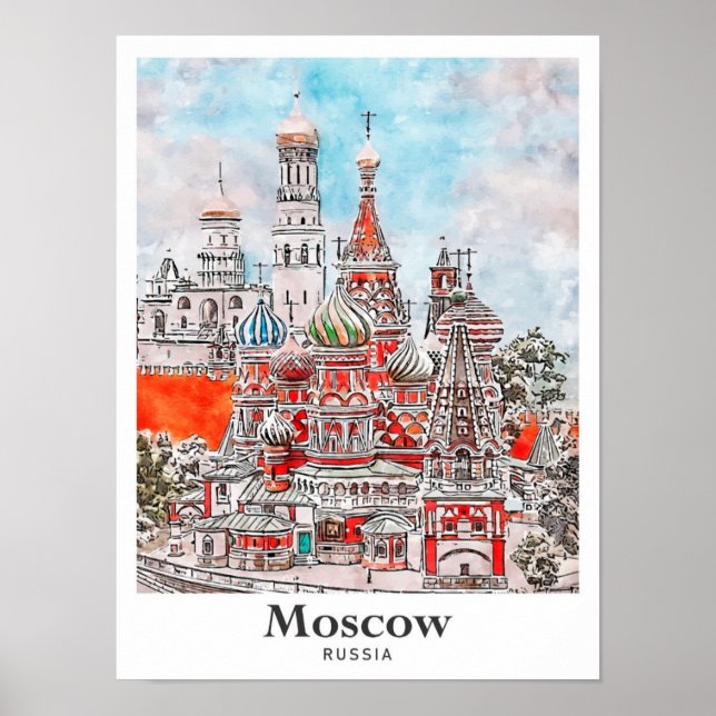 Affiche Sketch D'Aquarelle De L'Architecture Russe De Mosc (Devant)