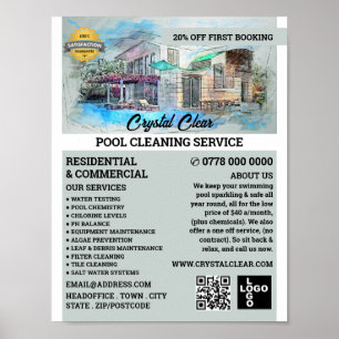 Affiche Sketch De La Piscine, Nettoyage De La Piscine