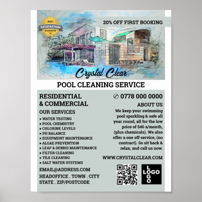 Affiche Sketch De La Piscine, Nettoyage De La Piscine (Devant)