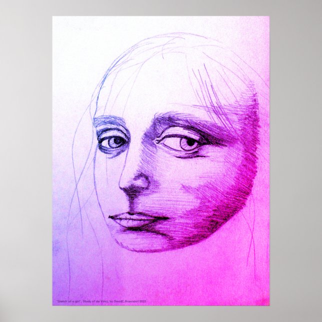 Affiche "Sketch of a girl", a study of da Vinci, D.C.B. (Devant)
