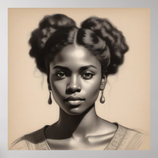 Affiche Sketch vintage Black Woman Portrait