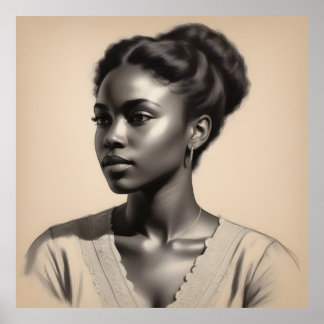Affiche Sketch vintage Black Woman Portrait