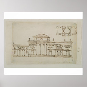 Affiche Sketched design for a domed building (pen & ink)