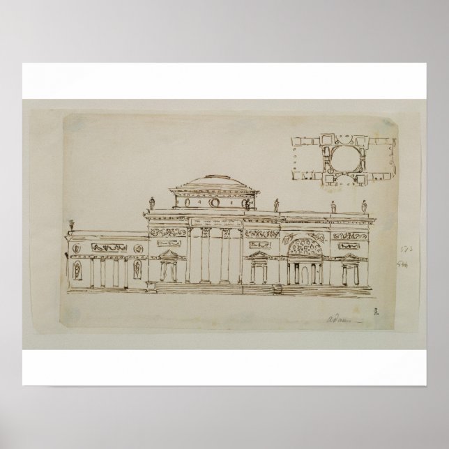 Affiche Sketched design for a domed building (pen & ink) (Devant)