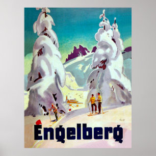Affiche Ski à Engleberg, Suisse, voyage d'époque