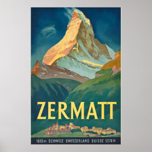 Affiche Ski Alpes Zermatt Suisse Voyage Ancien