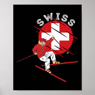Affiche Ski alpin suisse Schweiz Racines Drapeau de la Sui