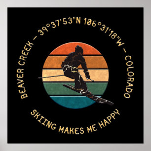 Affiche Ski Beaver Creek, Colorado - Man Skier Texte Jaune