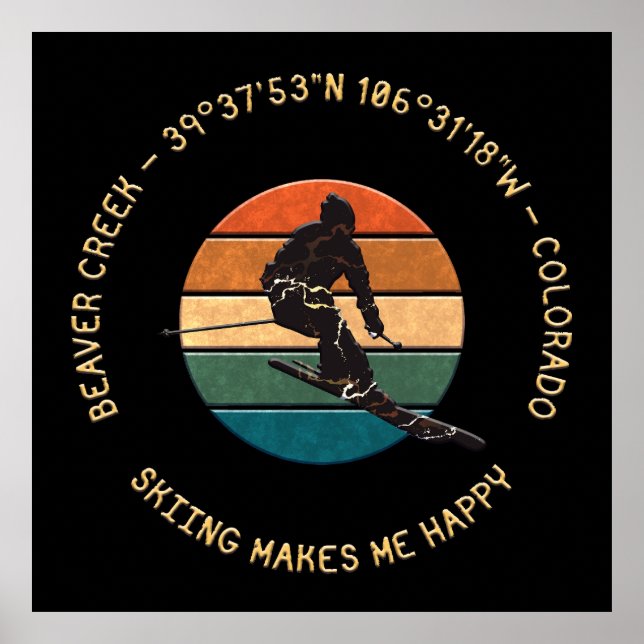 Affiche Ski Beaver Creek, Colorado - Man Skier Texte Jaune (Devant)