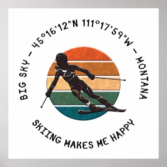 Affiche Ski Big Sky, Montana - Femme Skier, Texte noir (Devant)
